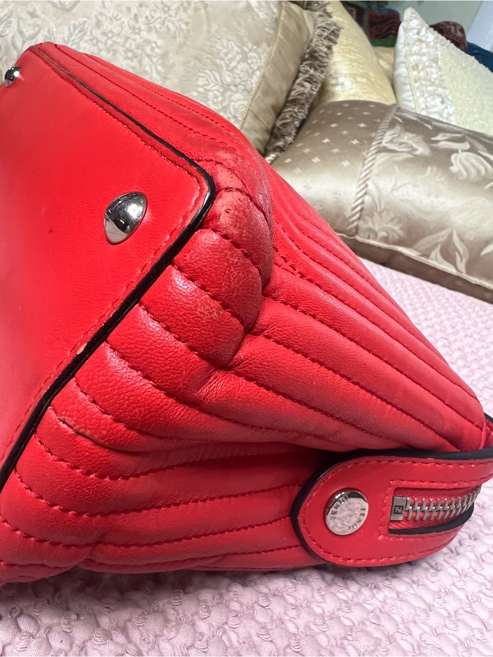 Fendi DotCom Click Small Red Quilted Leather Shoulder Bag - Picture 16 of 16